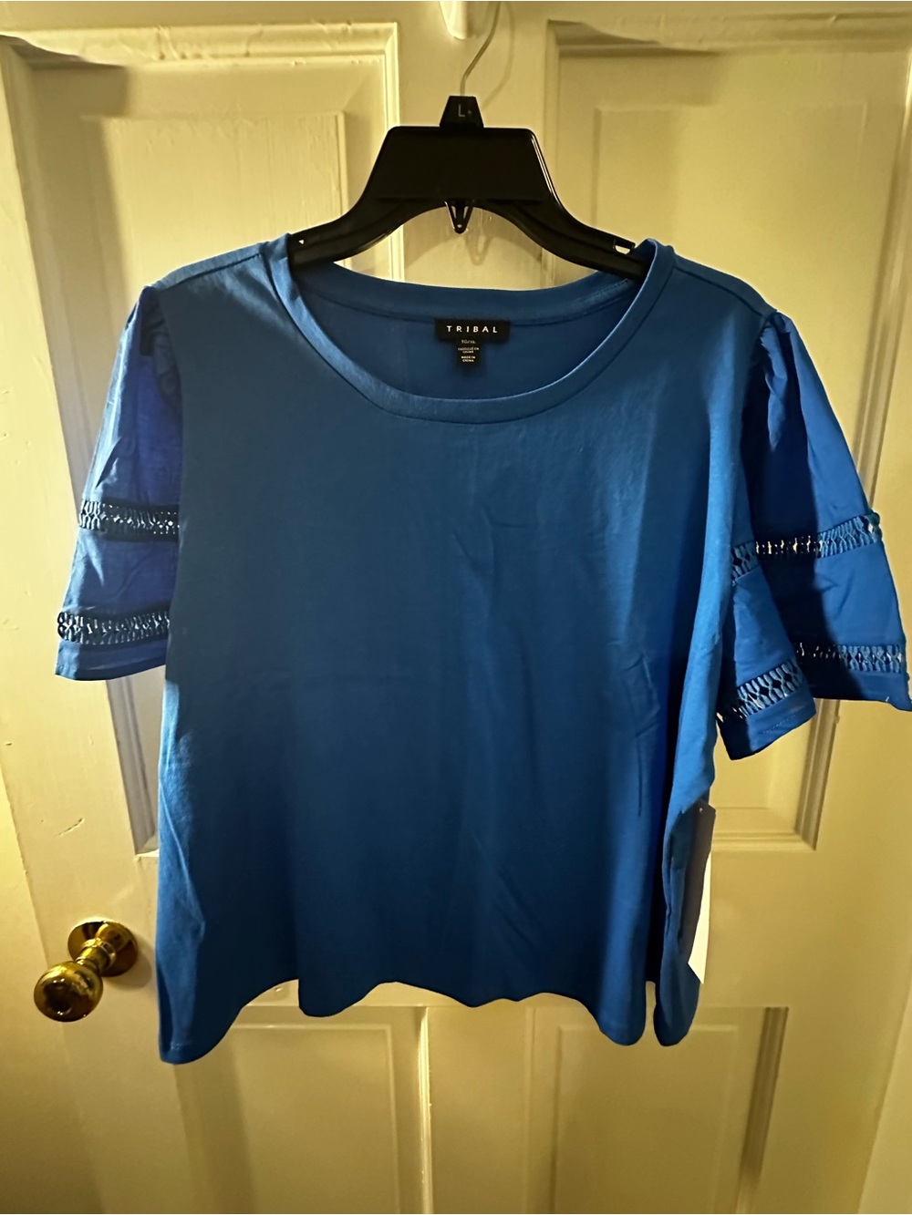 Tribal Royal Blue Short-Sleeve Tee with Lace Trim